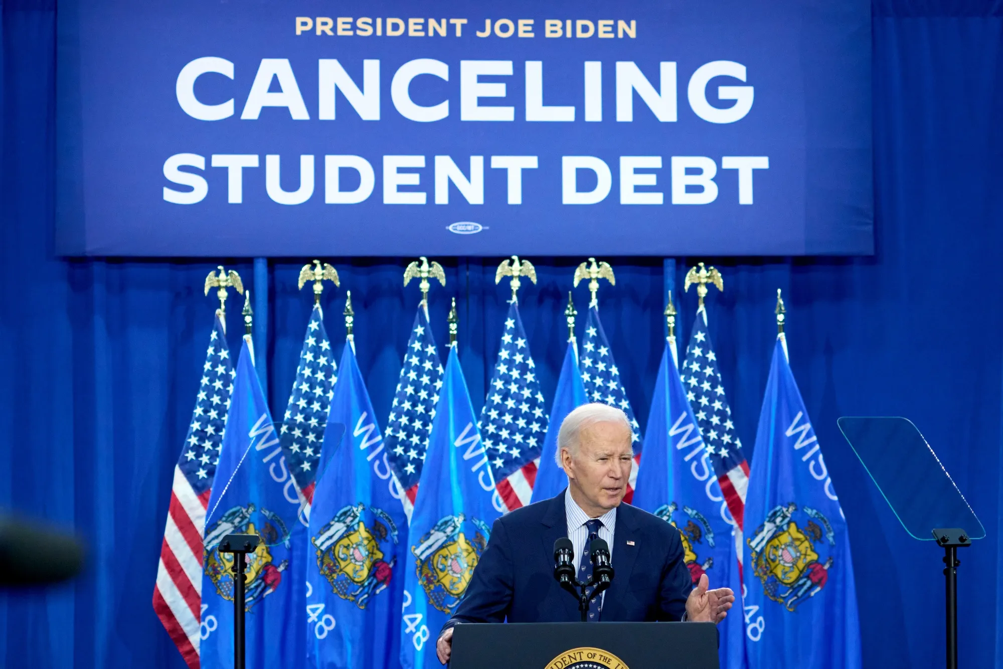 Joe Biden speaks during an event in Wisconsin in April.