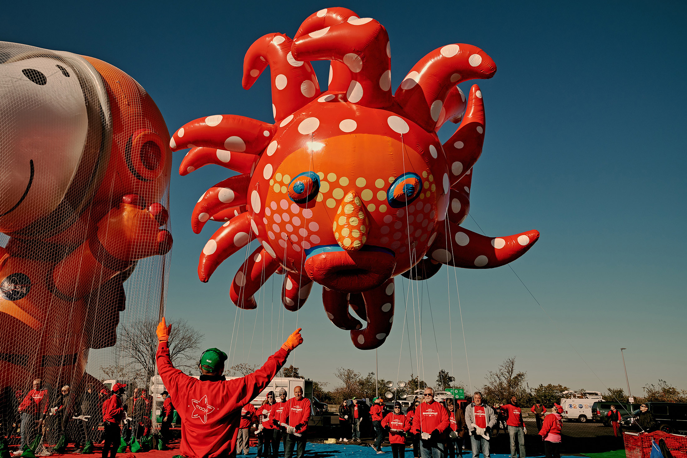 Yayoi Kusama's balloon, &quot;Love Flies Up to the Sky,&quot; on a test flight before the Thanksgiving Day Parade in East Rutherford, N.J., on Nov. 2