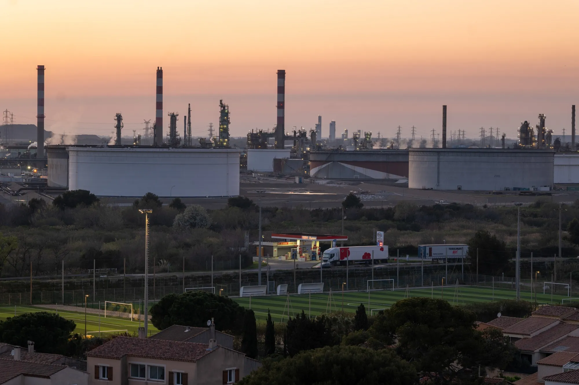 Residential homes near the Rhone Energies SAS oil refinery in France.