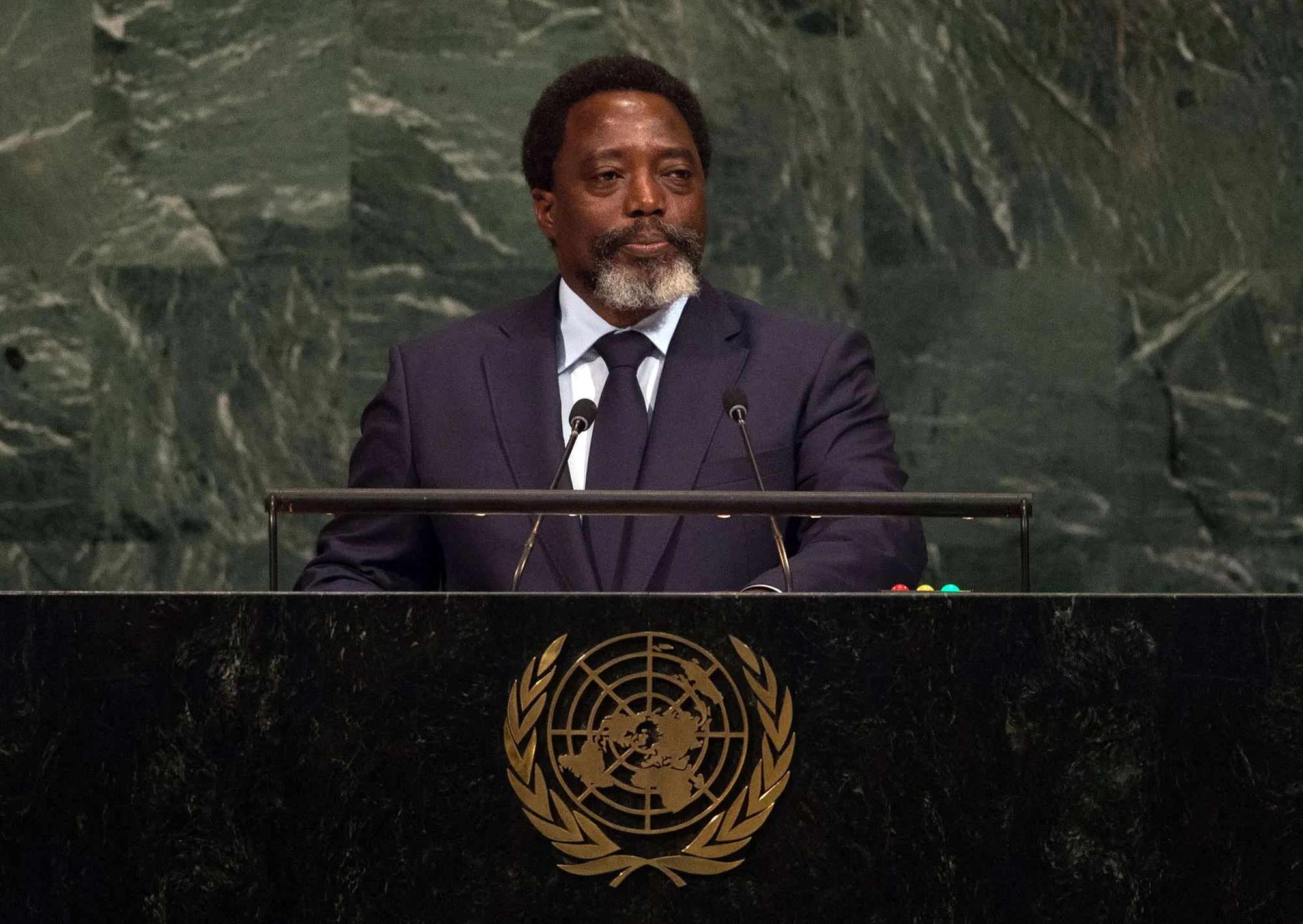 Democratic Republic of Congo President Joseph Kabila Kabange addresses the 72nd Session of the United Nations General assembly at the UN headquarters in New York on Sept. 23, 2017.
