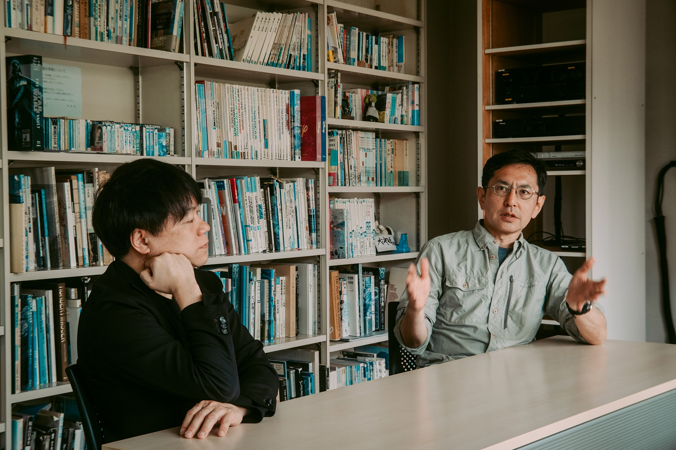 Kenichi Yoda and Goro Miyazaki at the studio offices on the outskirts of Tokyo on April 24, 2026. Photographer: Kentaro Takahashi for Bloomberg Businessweek