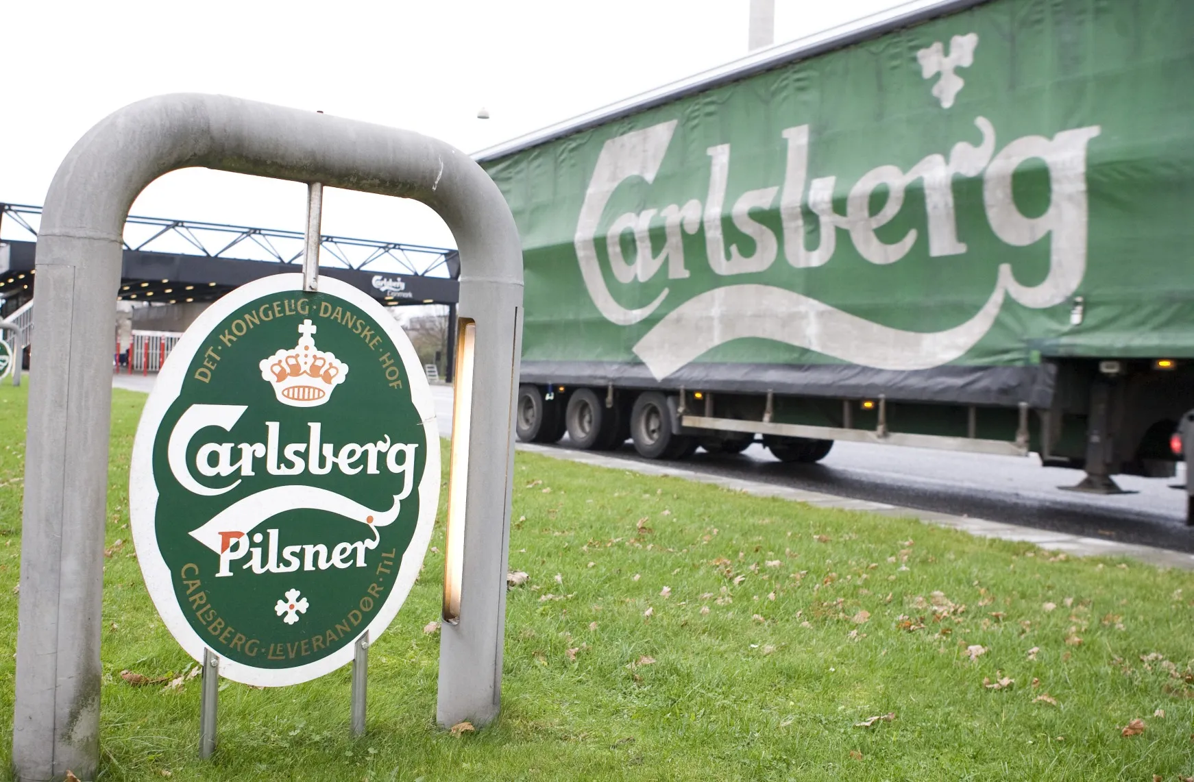 A truck containing Carlsberg goods leaves the Carlsberg brewery in Fredericia, Denmark.&nbsp;