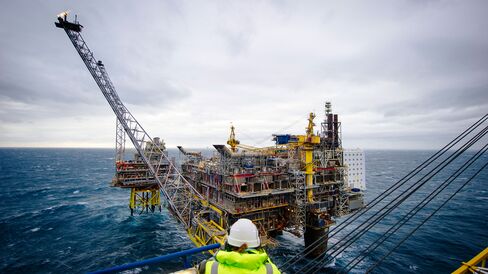 The Oseberg A offshore gas platform operated by Statoil ASA in the North Sea 140kms from Bergen, Norway.