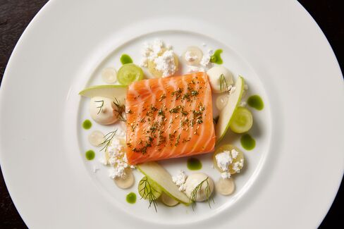 Salmon, poached and smoked.