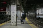 A commuter arrives to board an Amtrak train at Union Station in Chicago, Illinois.