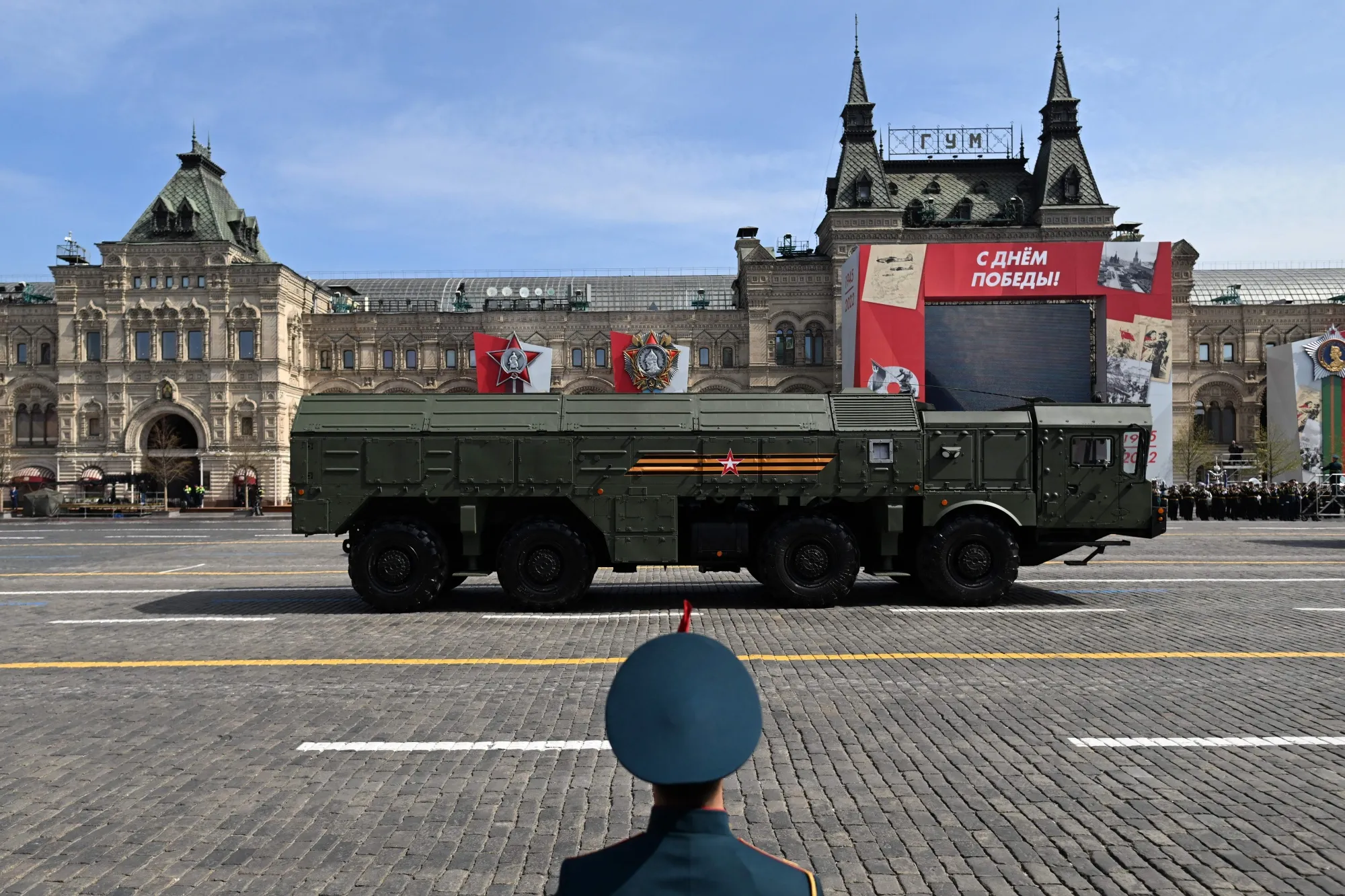 A Russian Iskander nuclear-capable missile launcher in Moscow.