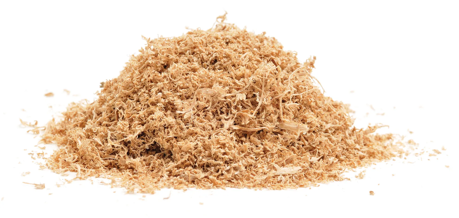 A small heap of oak sawdust, isolated on white.