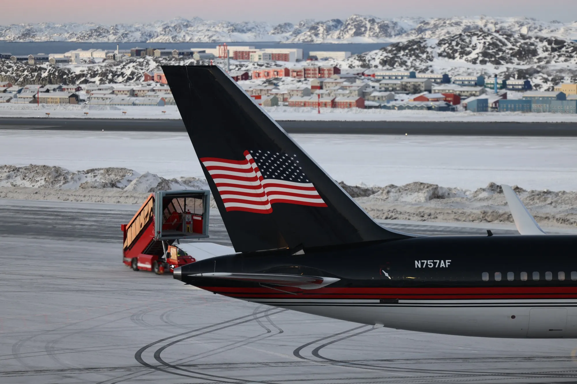 An aircraft carrying Donald Trump Jr. arrives in Nuuk, Greenland, on Jan. 7.