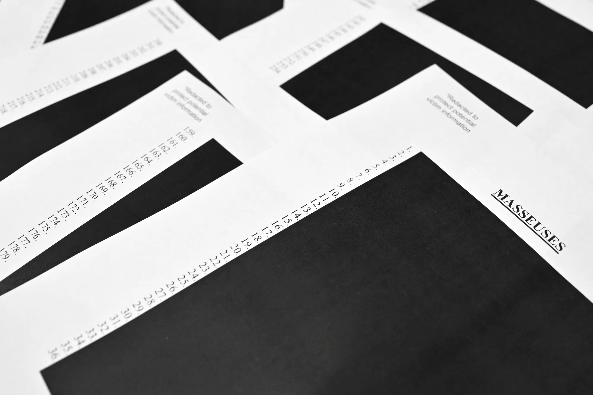 Redacted documents after the US Justice Department began releasing records from the investigation into Jeffrey Epstein.