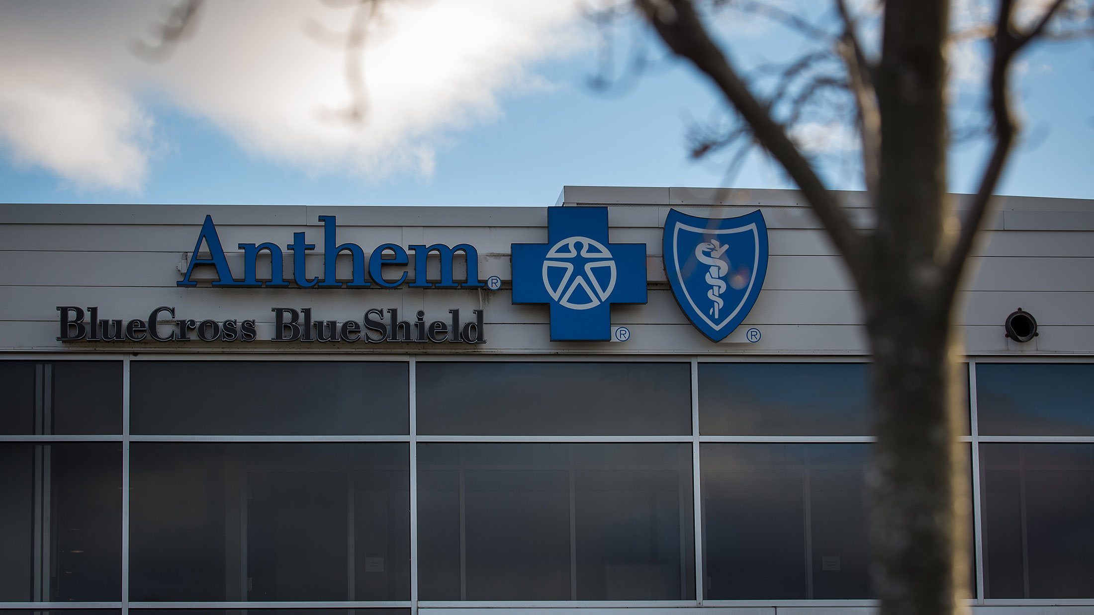 Signage is displayed on the exterior of an Anthem Inc. Blue Cross Blue Shield office building in Wallingford, Connecticut, on Nov. 22, 2016.
