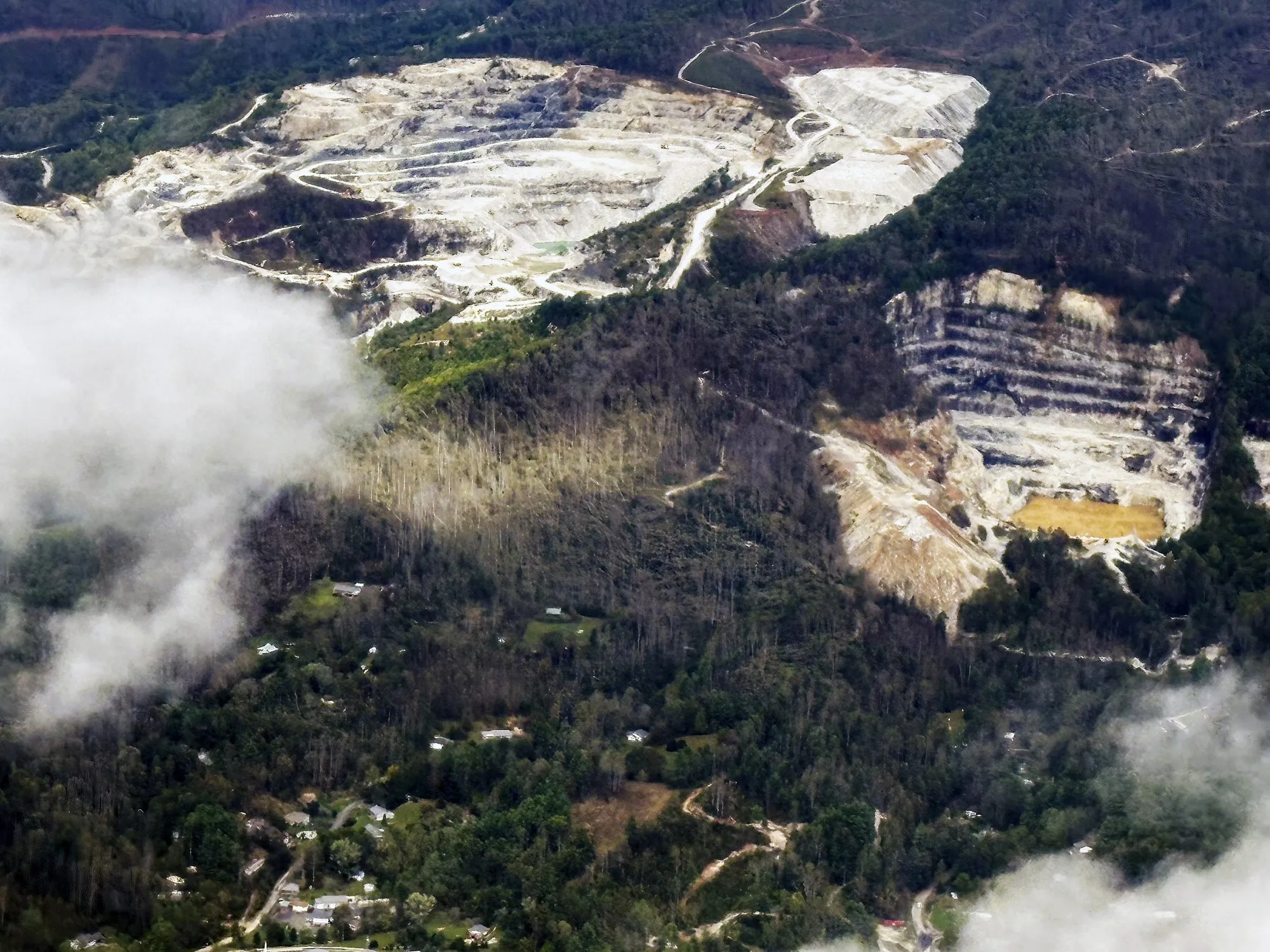 An aerial view of the quartz mines in Spruce Pine, N.C., on Sept. 30.