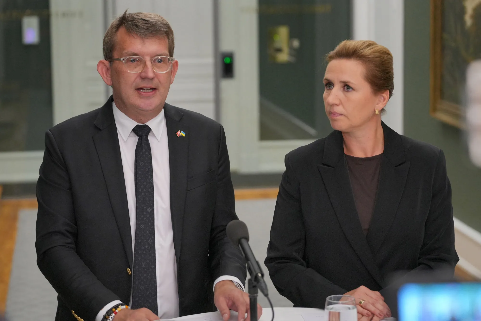 Mette Frederiksen and Troels Lund Poulsen during a news conference&nbsp;in Copenhagen, on Sept. 17.&nbsp;&nbsp;