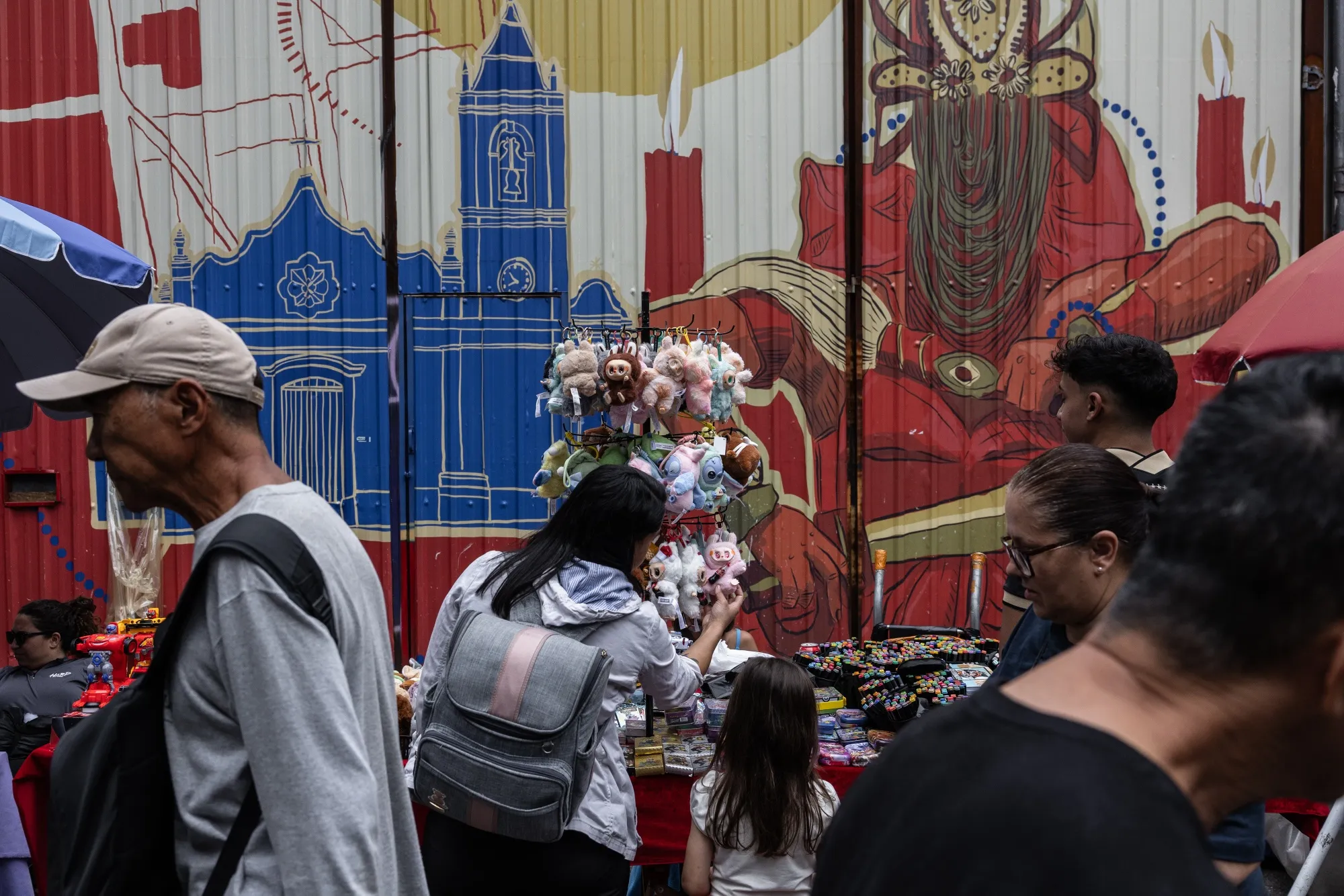 Shoppers at a street market in Sao Paulo.