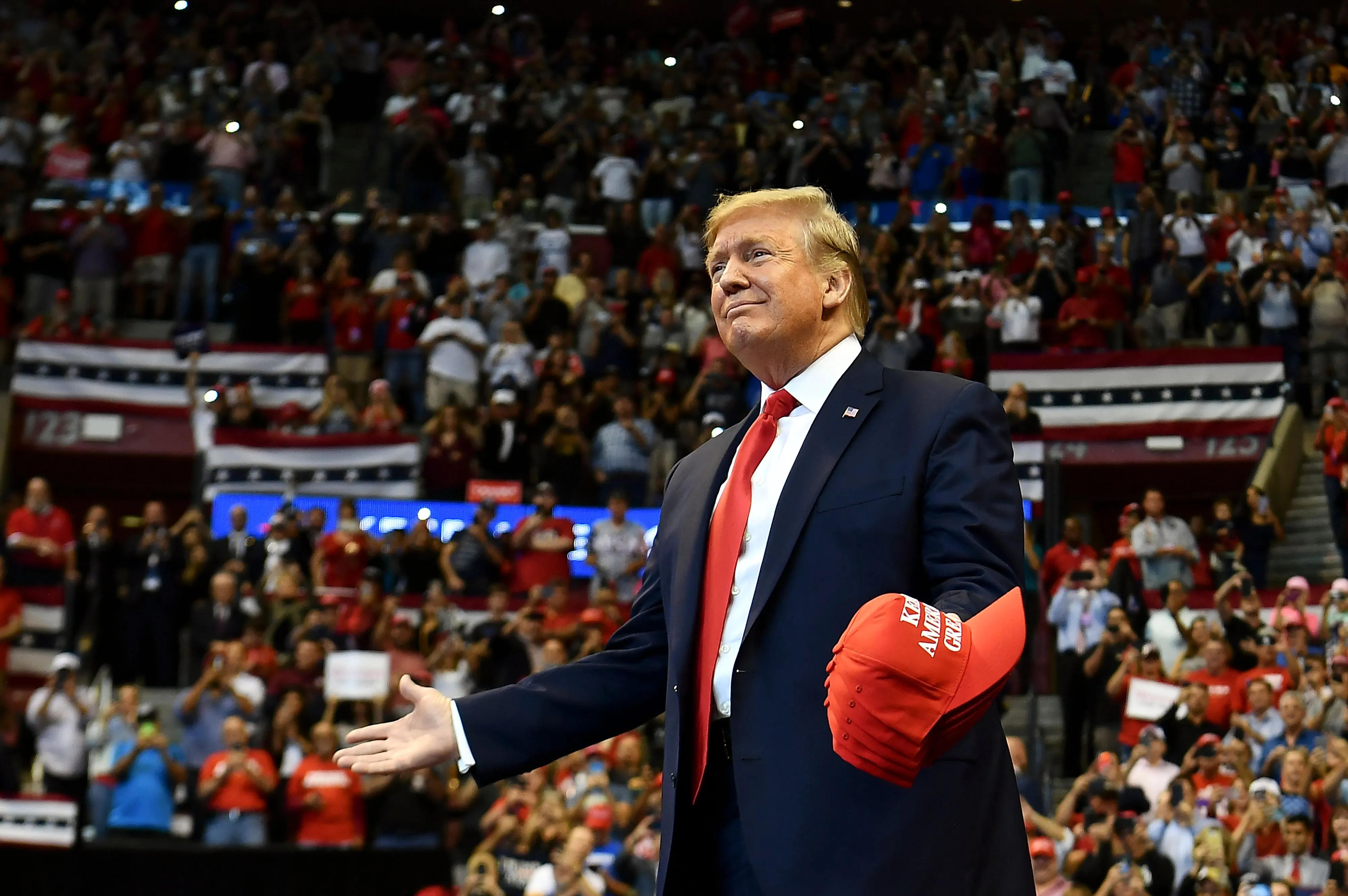 Donald Trump arrives for a “Keep America Great” rally in Florida in November.