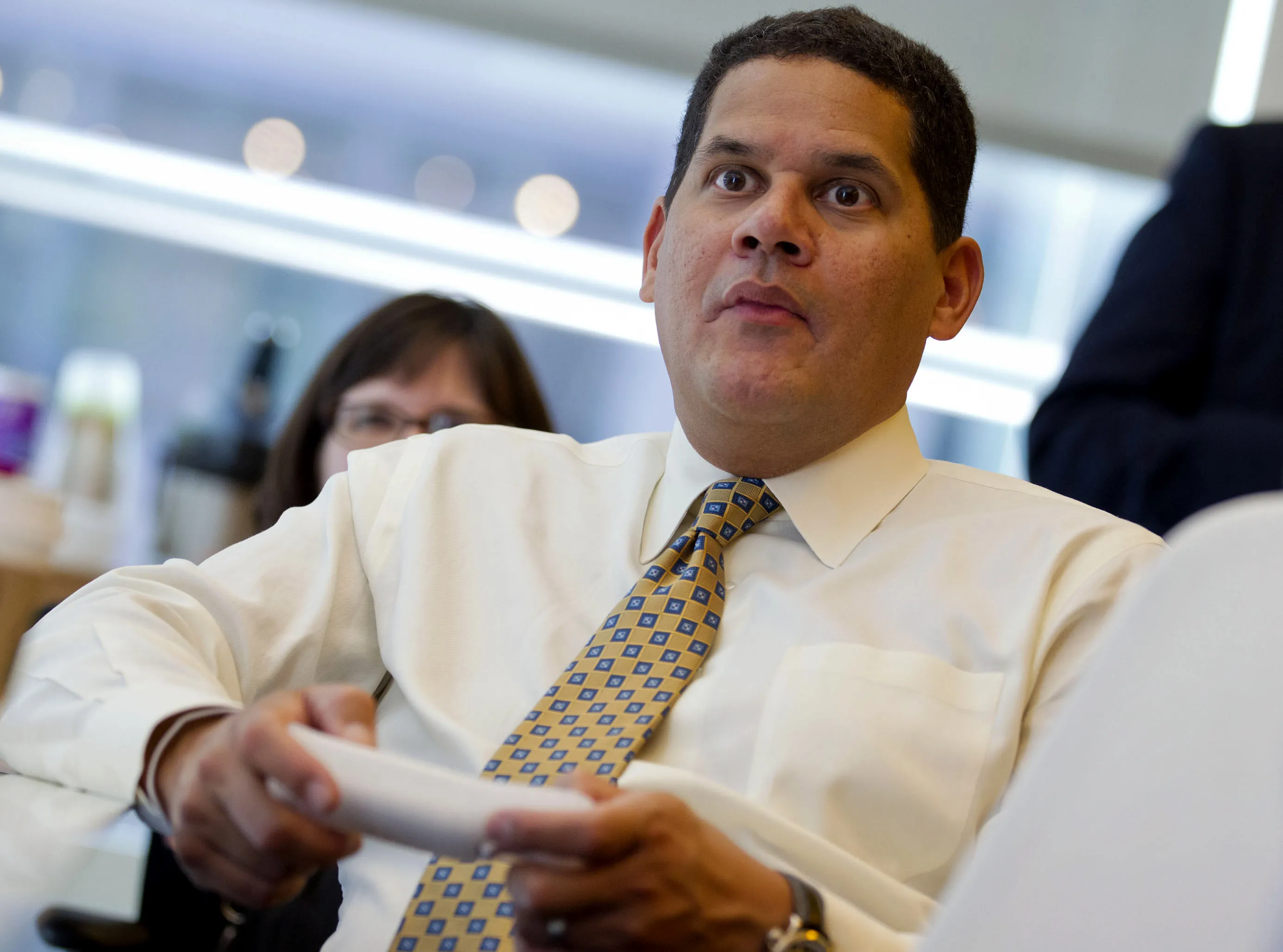 Nintendo of America President Reggie Fils-Aime demonstrates the Wii U in New York on Sept. 14, 2012. Phototgrapher: Jin Lee/Bloomberg