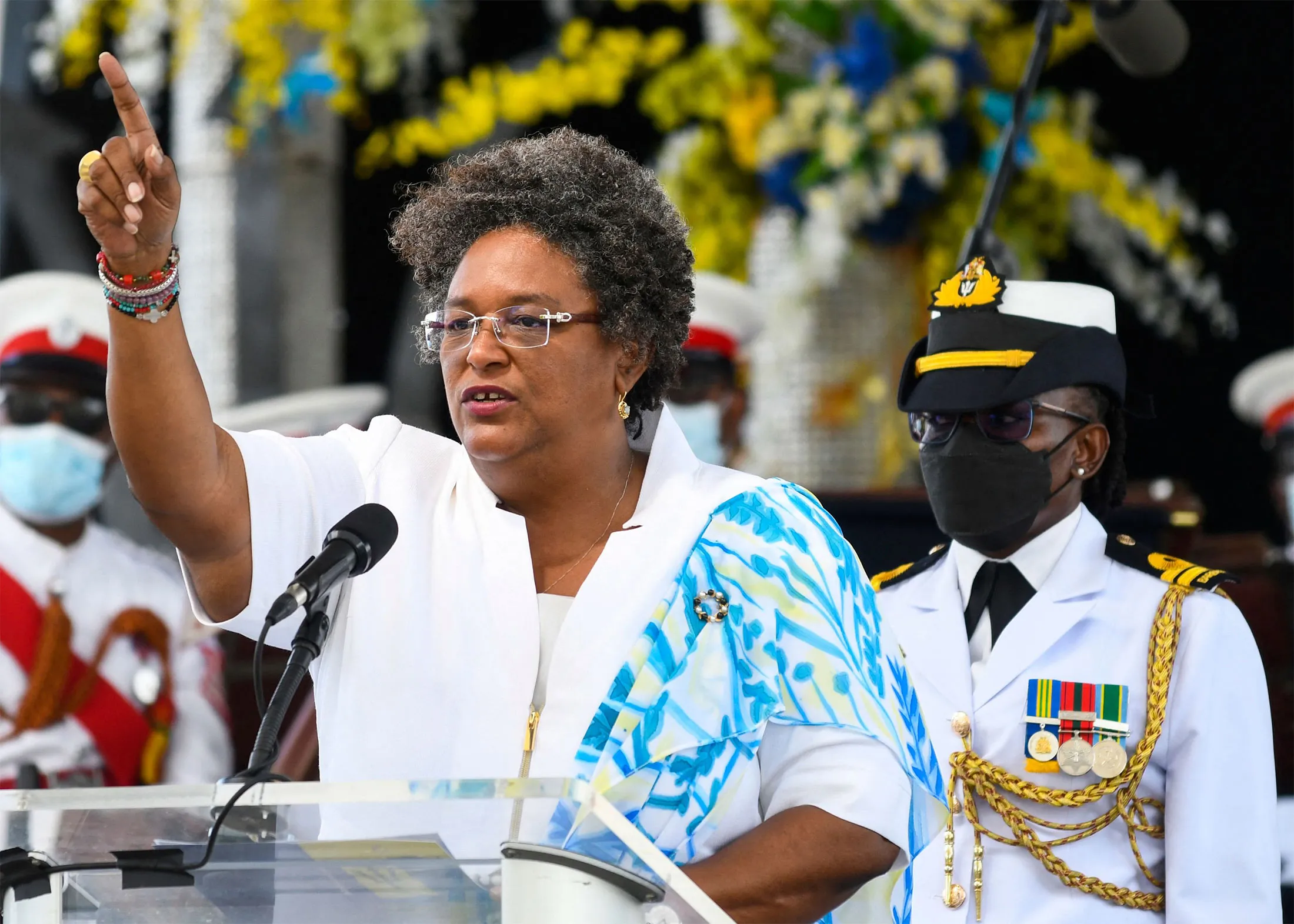 Mia Amor Mottley, prime minister of Barbados, speaks in Bridgetown on Nov. 30, 2021.