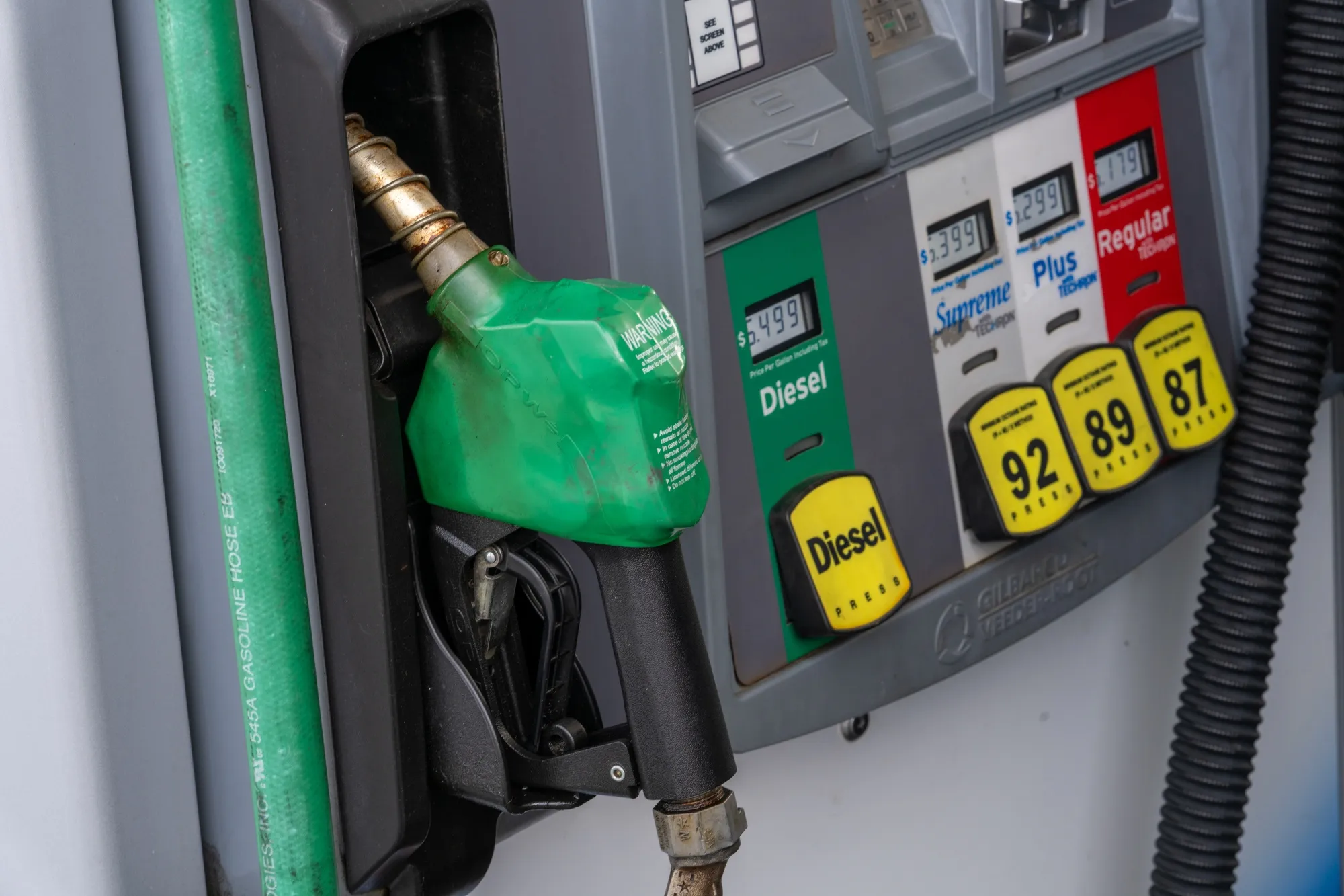 A diesel fuel pump at a Chevron gas station in Seattle on March 9.