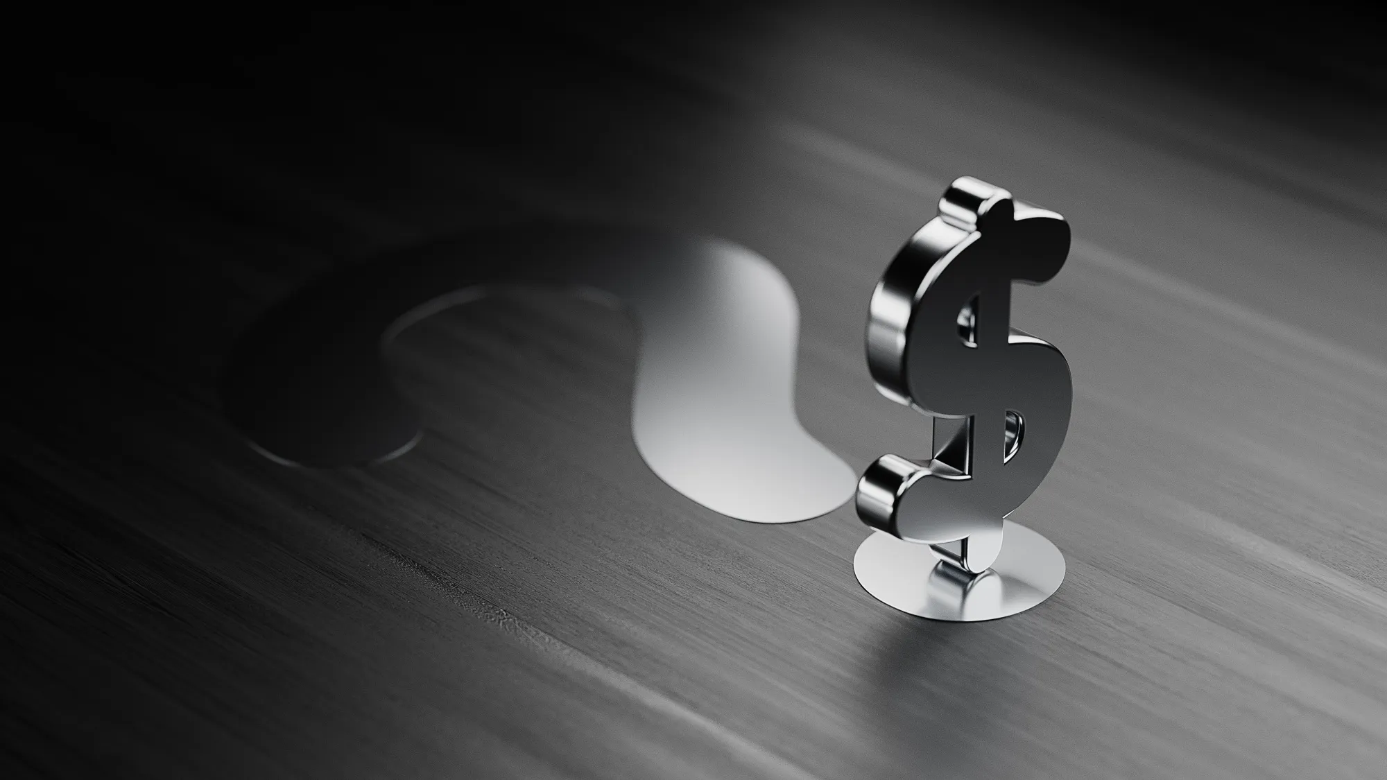 American Dollar Symbol And A Silver Question Mark On Black Wood Surface