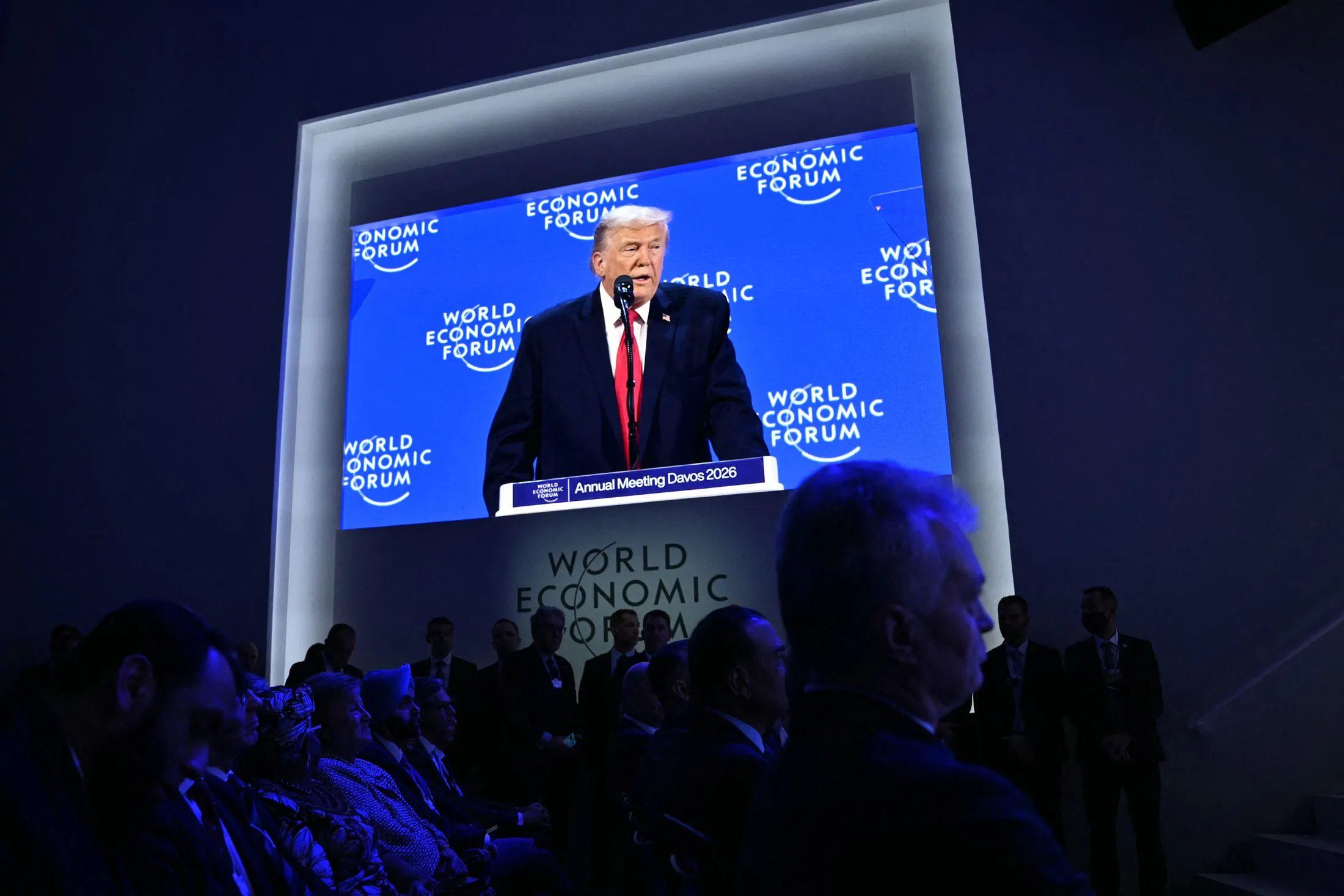 US President Donald Trump delivers an address in Davos on Jan. 21.