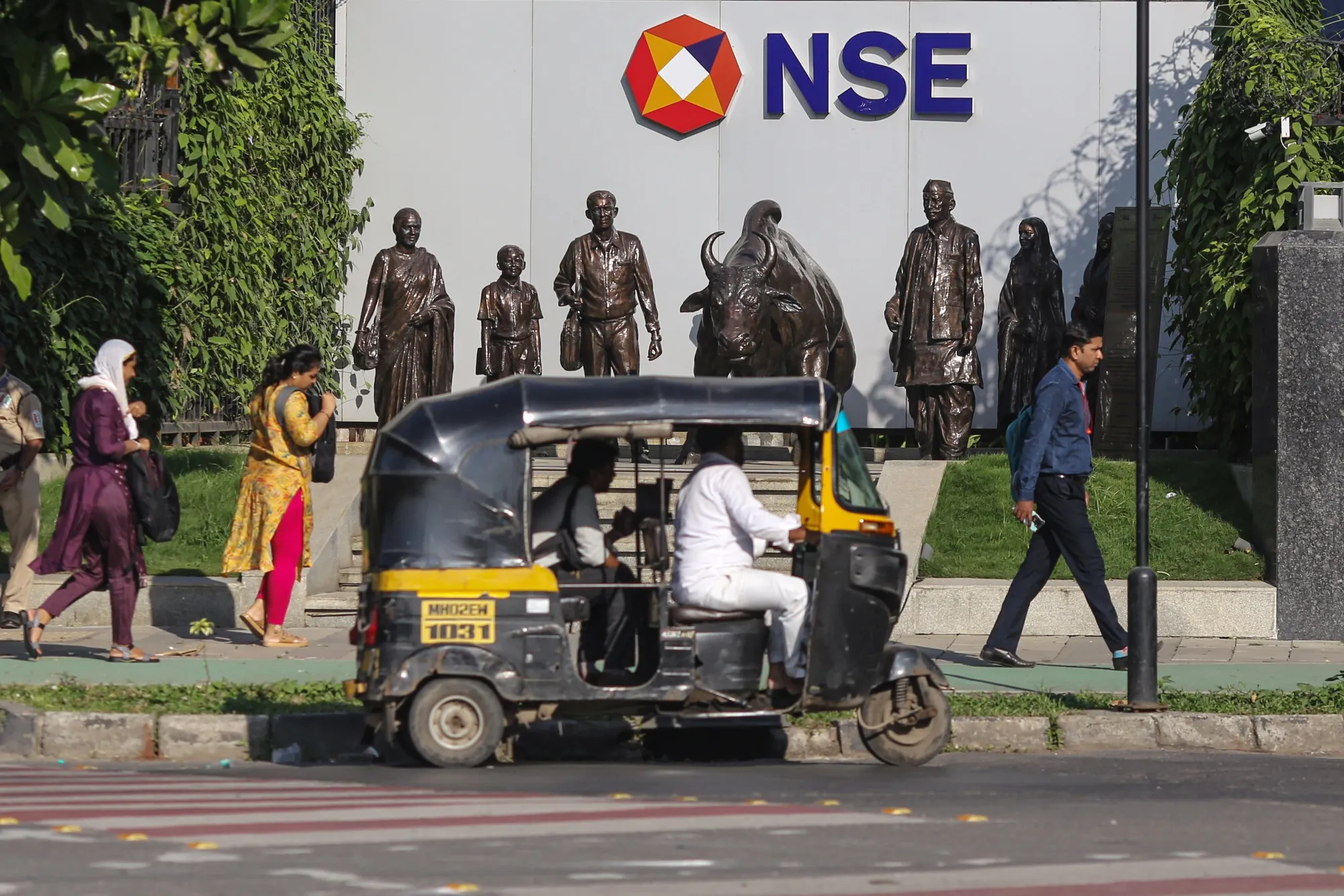 Statues outside the National Stock Exchange&nbsp;building in Mumbai.