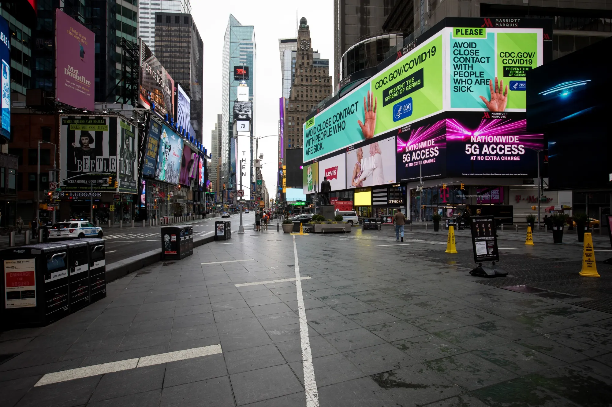 A Center for Disease Control public health service announcement notice is displayed in Times Square in&nbsp;New York.