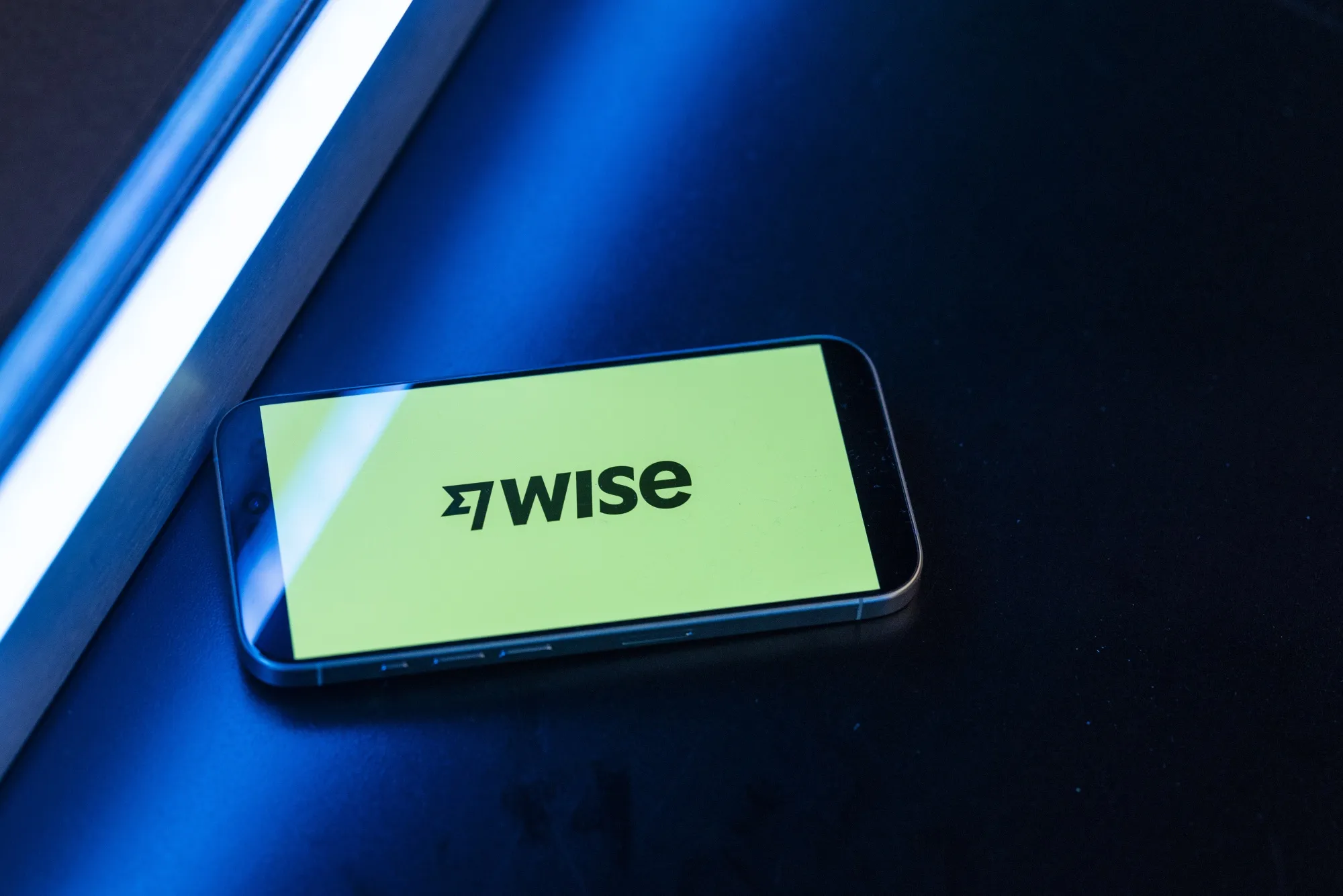 The Wise Plc logo on a smartphone screen.