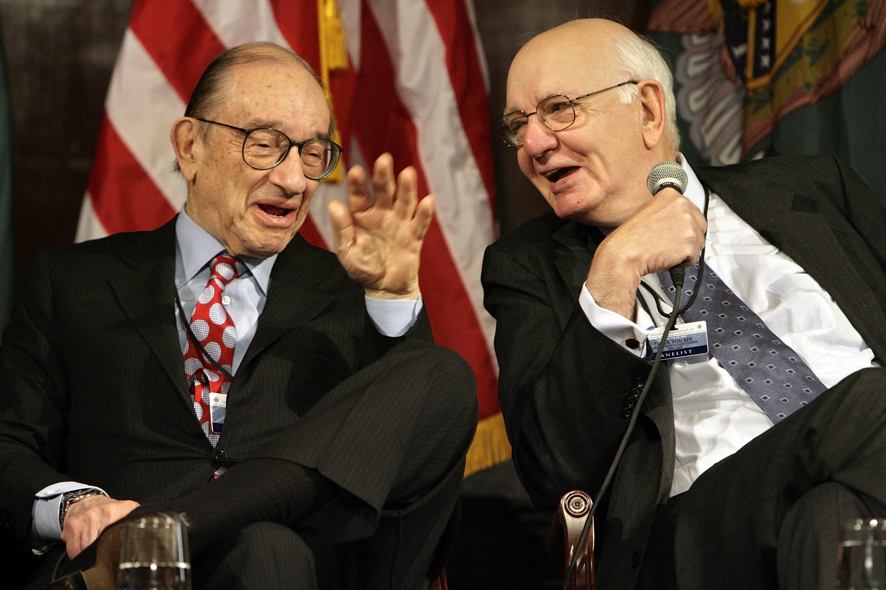 Raised too high? Former Fed chairmen Alan Greenspan and Paul Volcker in 2007.
