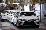 Camry vehicles move through final inspection after coming off the assembly line at the Toyota Motor Corp. manufacturing plant in Georgetown, Kentucky, U.S., on Thursday, Aug. 29, 2019.