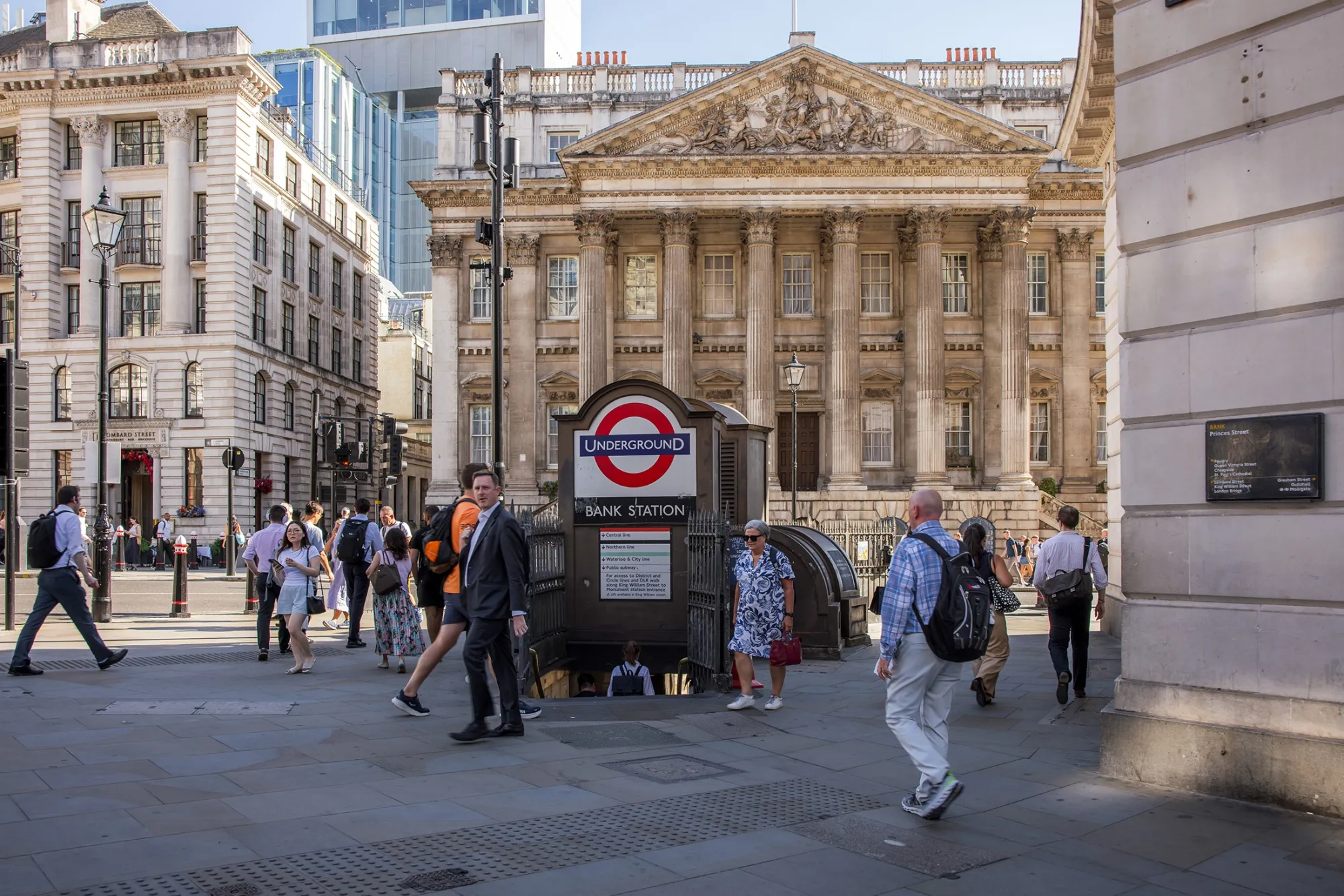 City workers outside Bank Underground station.