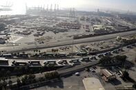 Cargo Ships and containers at Port of Long Beach