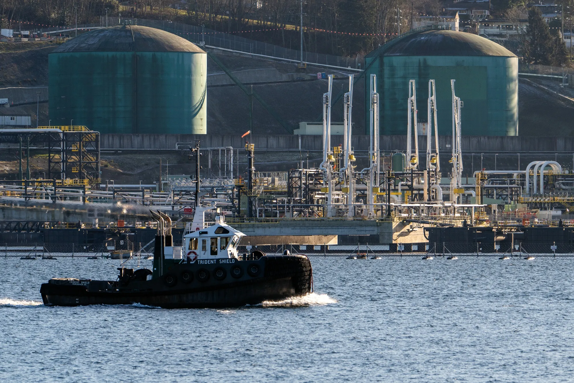 The Westridge Marine Terminal at the end point of the Trans Mountain Pipeline System in Burnaby, British Columbia, Canada.
