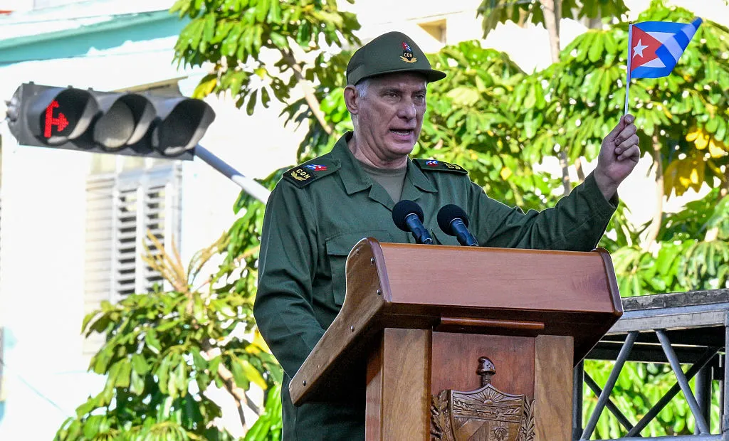 Cuba's President Miguel Diaz-Canel during celebrations marking the victory on the 65th anniversary of the Bay of Pigs invasion.