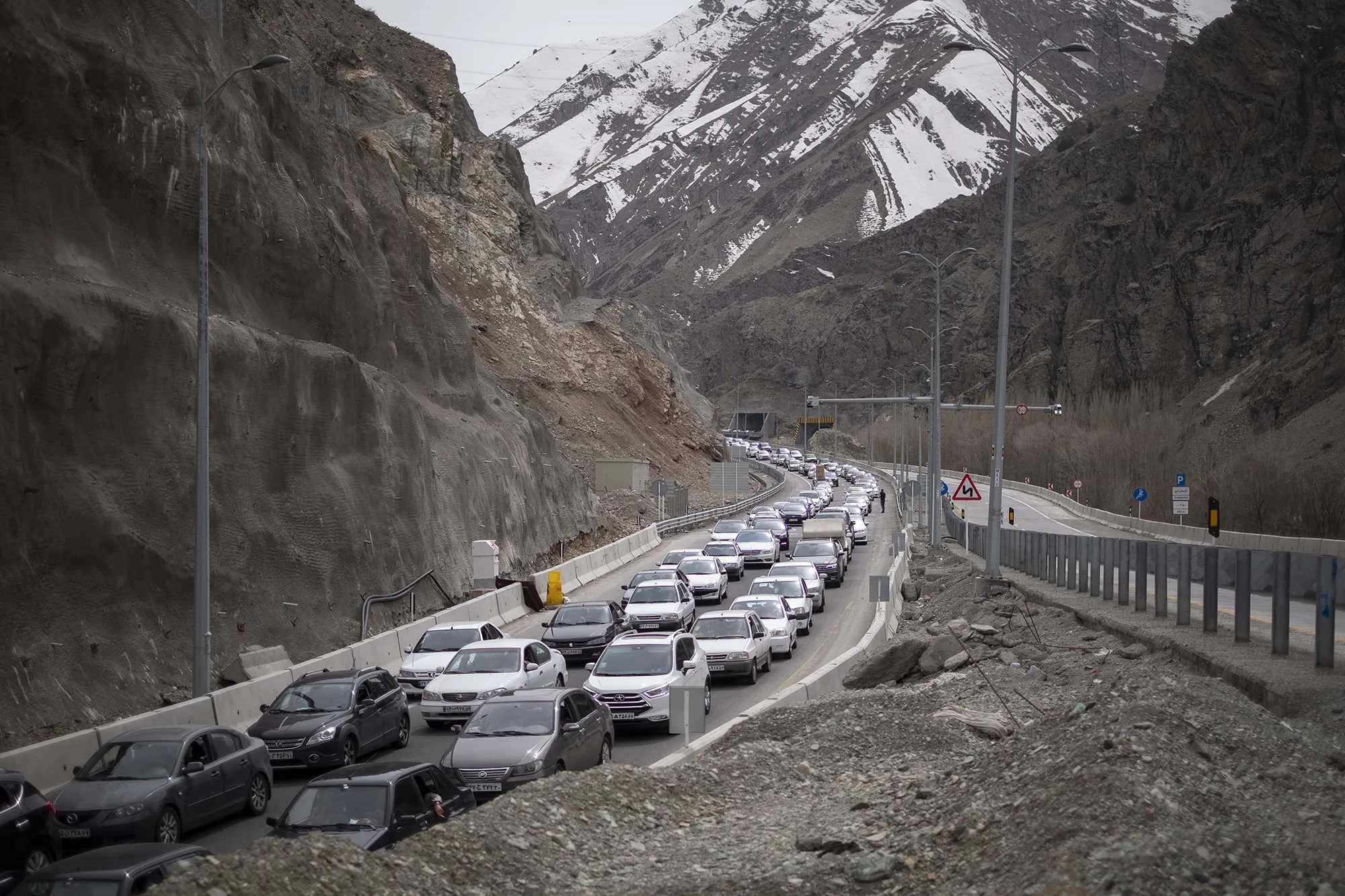 Vehicles&nbsp;on a road to the cities of Chalus and Nowshahr in a heavy traffic&nbsp;on March 23.