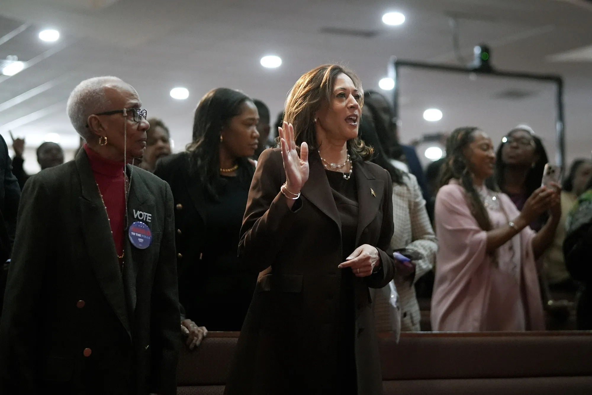 Kamala Harris attends a campaign stop at Church of Christian Compassion in Philadelphia, Pennsylvania, on Oct. 27.
