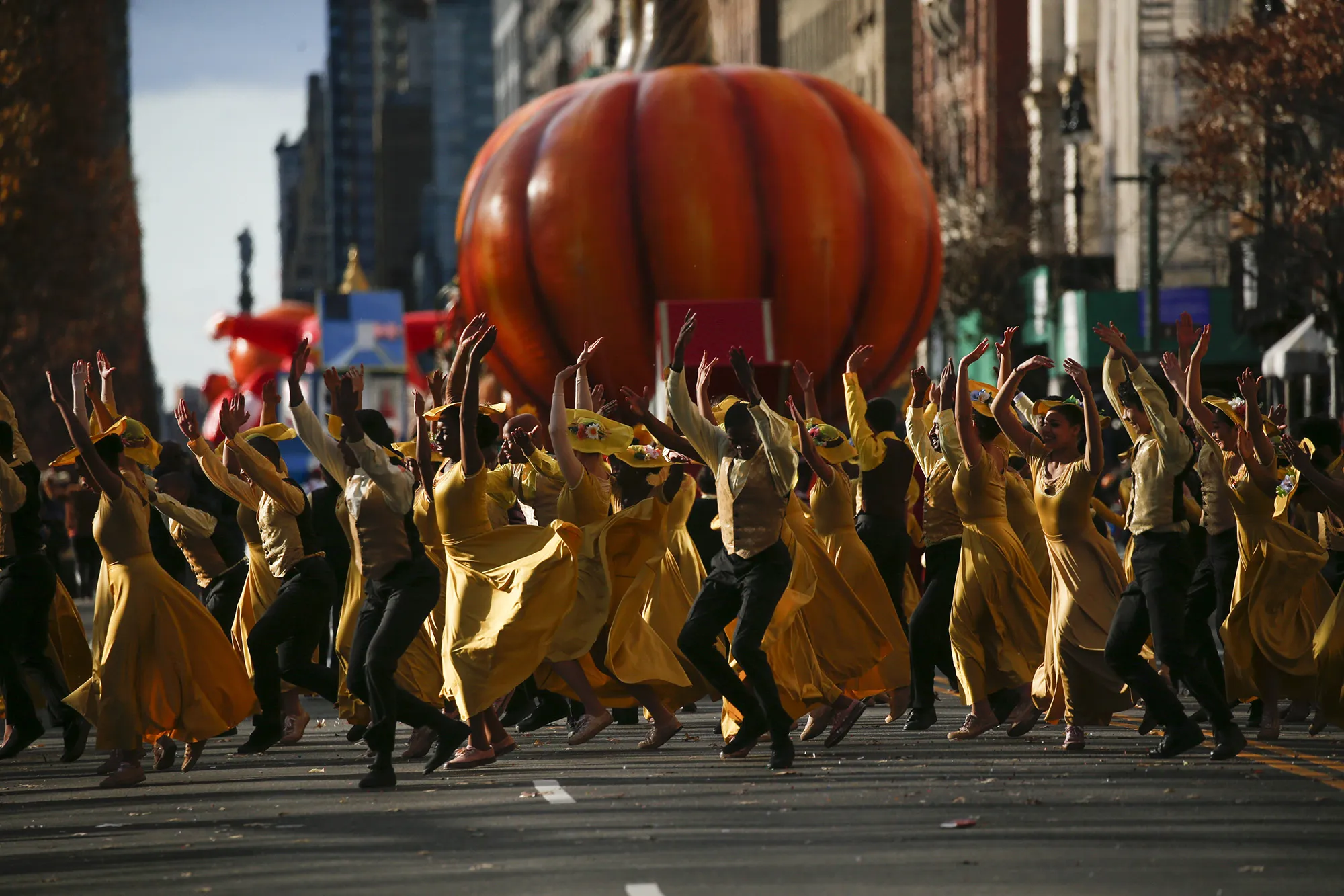 People dance during the annual Macy’s Thanksgiving Day&nbsp;Parade in New York&nbsp;in 2019.