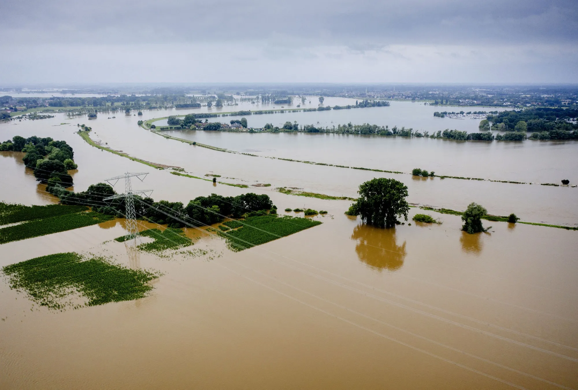 The high water level near the Limburg hamlet of Aasterberg as the Meuse floods its banks following heavy rains, on July 16.