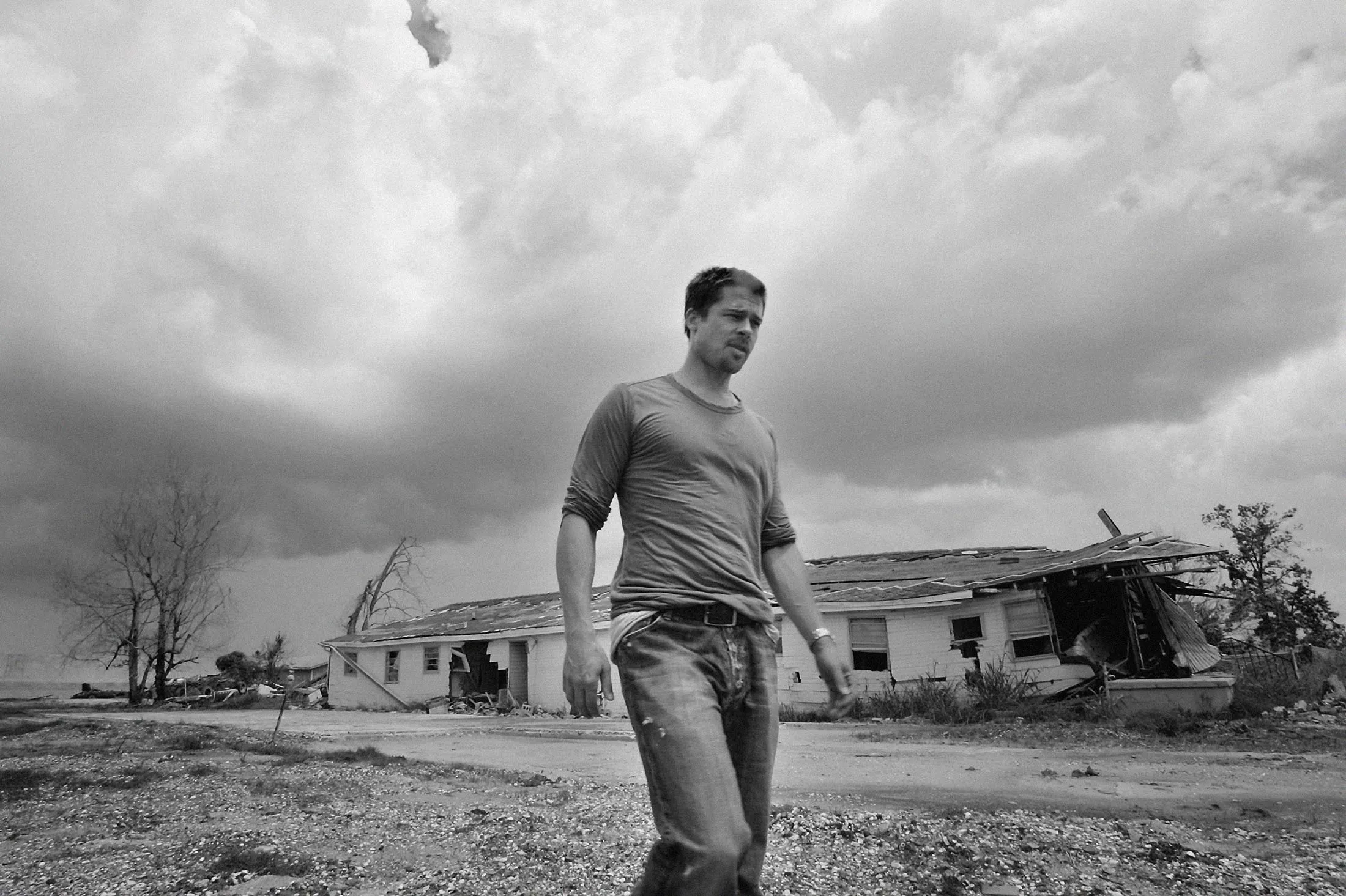 Brad Pitt visits New Orleans’s Lower Ninth Ward on July 13, 2006.