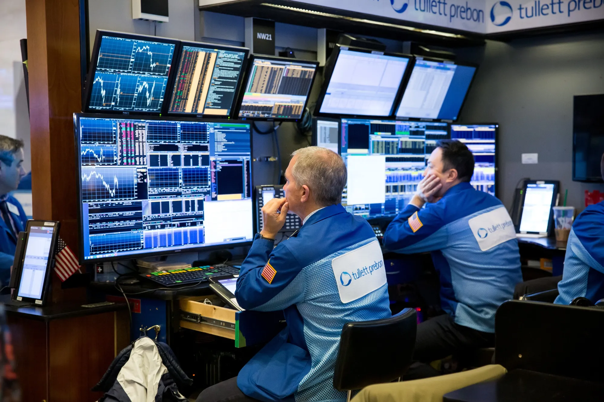 Traders work on the floor of the New York Stock Exchange.
