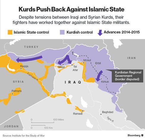 Map of Kurdish regions in Iraq and Syria