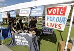 Students work the table at a drive to increase voter participation at the University of Central Florida in Orlando, 2018.