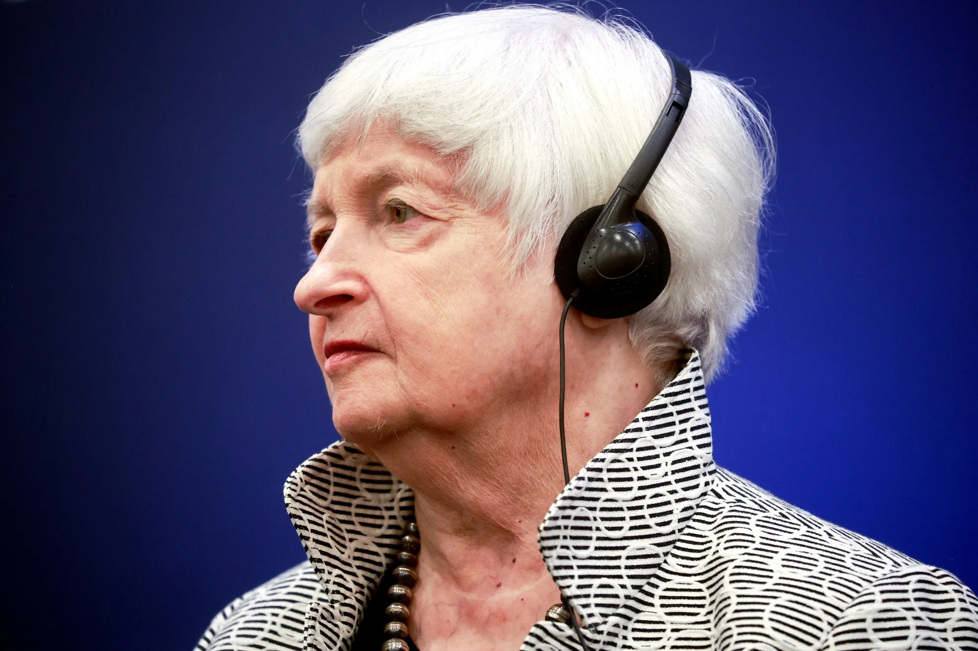 Janet Yellen, US Treasury secretary, at a meeting with Fernando Haddad, Brazil's finance minister, not pictured, during the Group of 20 (G-20) finance ministers and central bank governors meeting in Rio de Janeiro, Brazil, on Friday, July 26, 2024. Group of 20 finance chiefs are set to leave Brazil's controversial plan for a global billionaires tax to future summits, pledging in a draft communique to continue discussions after debating the idea this week in Rio de Janeiro.