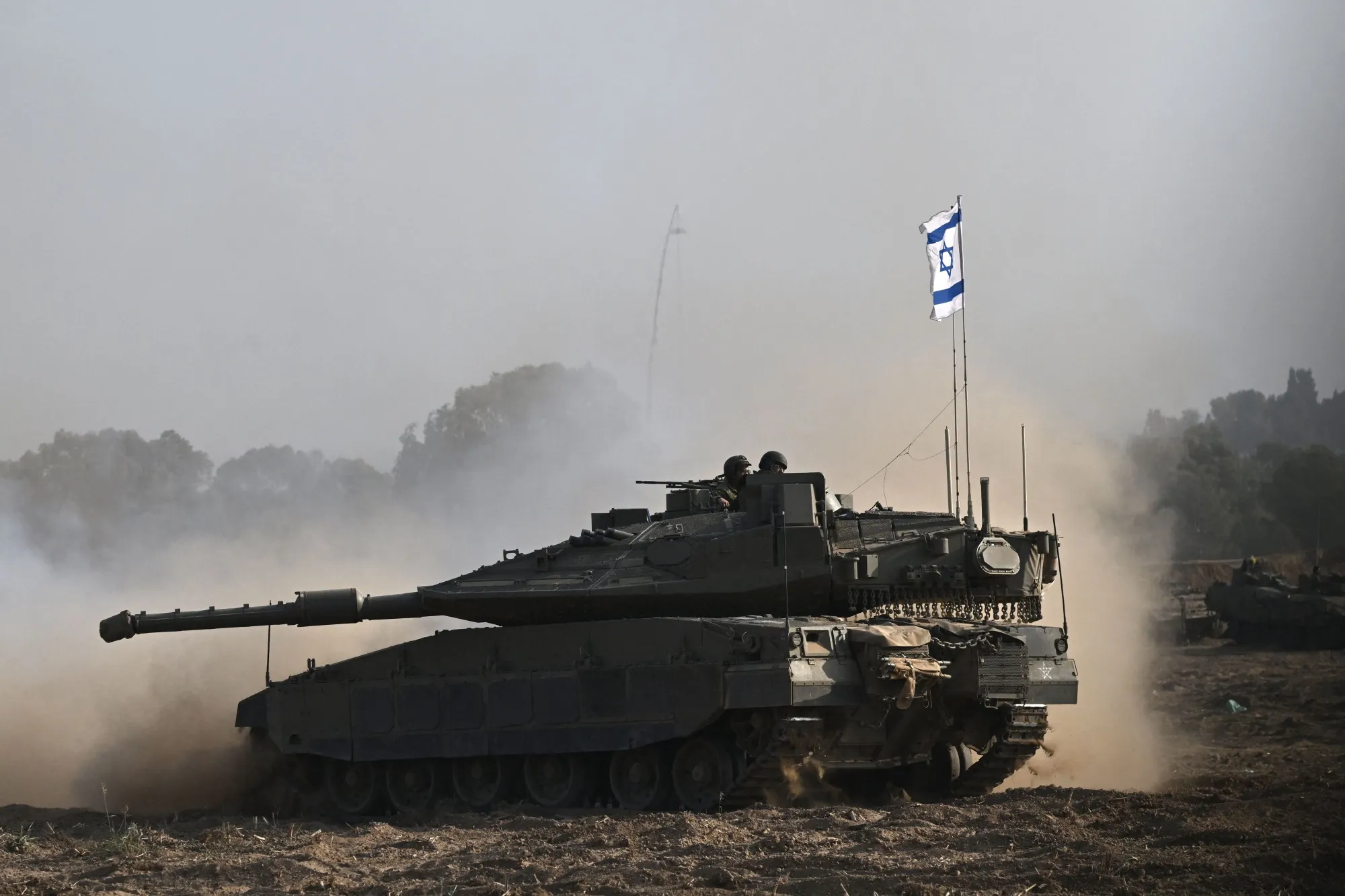 An Israeli Merkava tank along Israel's border with Gaza on Oct. 24.