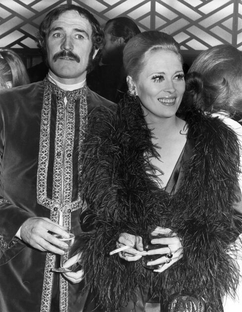 Richard Harris (1930–2002) and Faye Dunaway in London at the Royal European Charity premiere of the film Camelot, in which Harris played King Arthur.