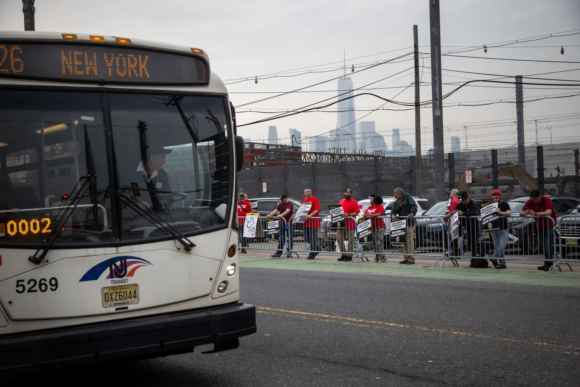 Members of the Brotherhood of Locomotive Engineers and Trainmen picket outside of the Hoboken Terminal during a strike in Hoboken, New Jersey,&nbsp;on&nbsp;May 16.