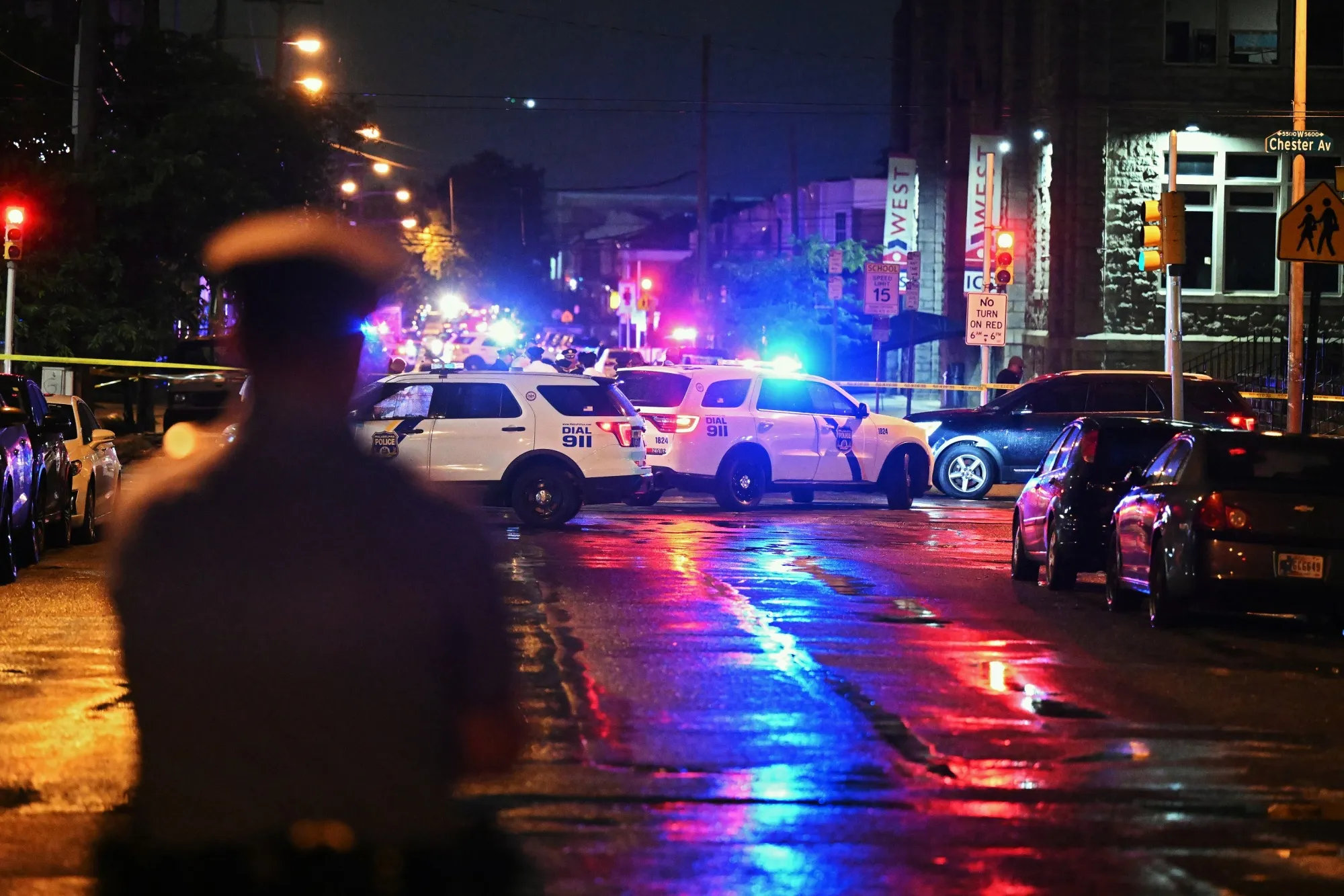 Police work the scene of a shooting in Philadelphia on July 3.