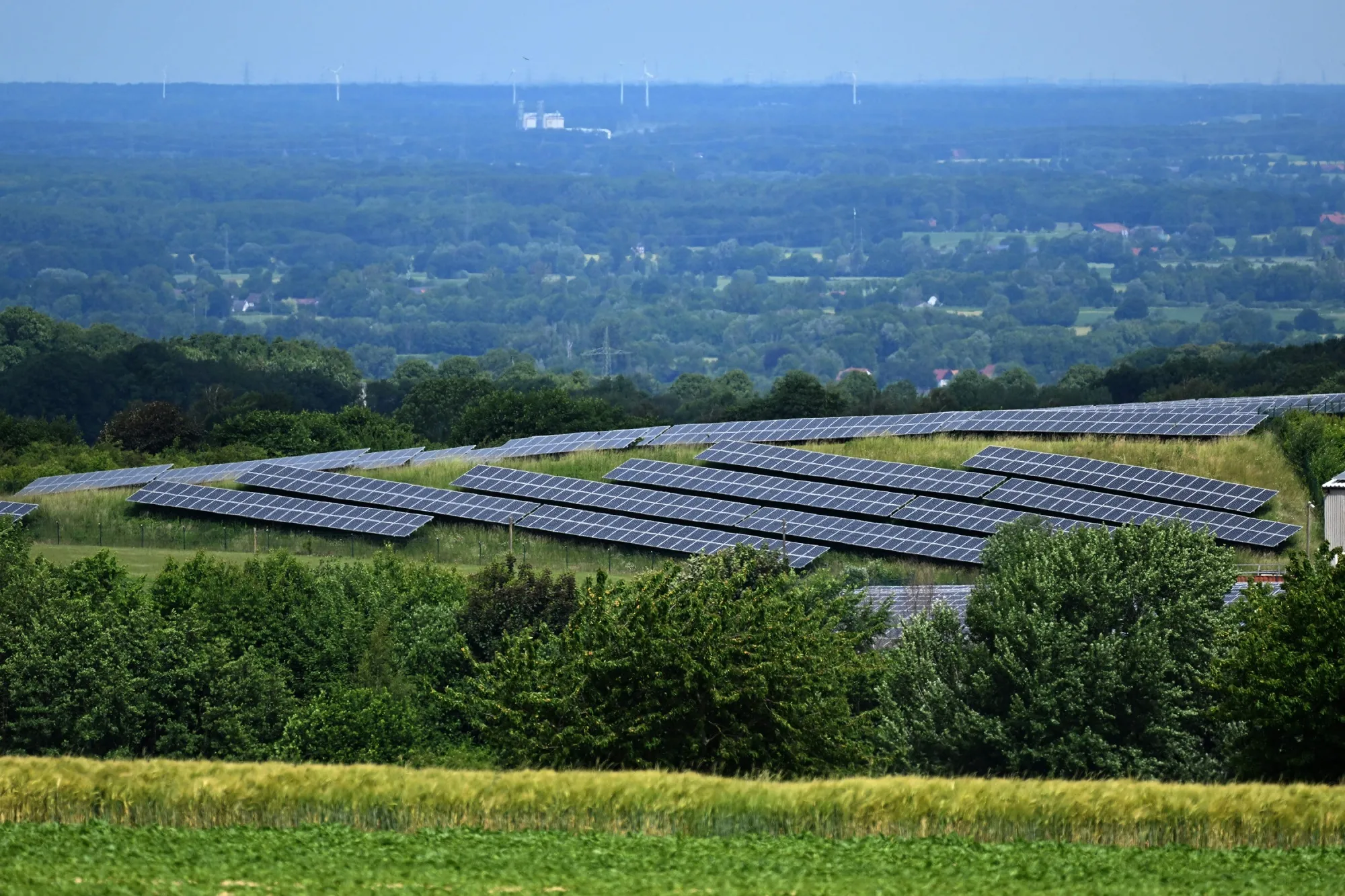 Solar panels&nbsp;in a field near Hamm, Germany.
