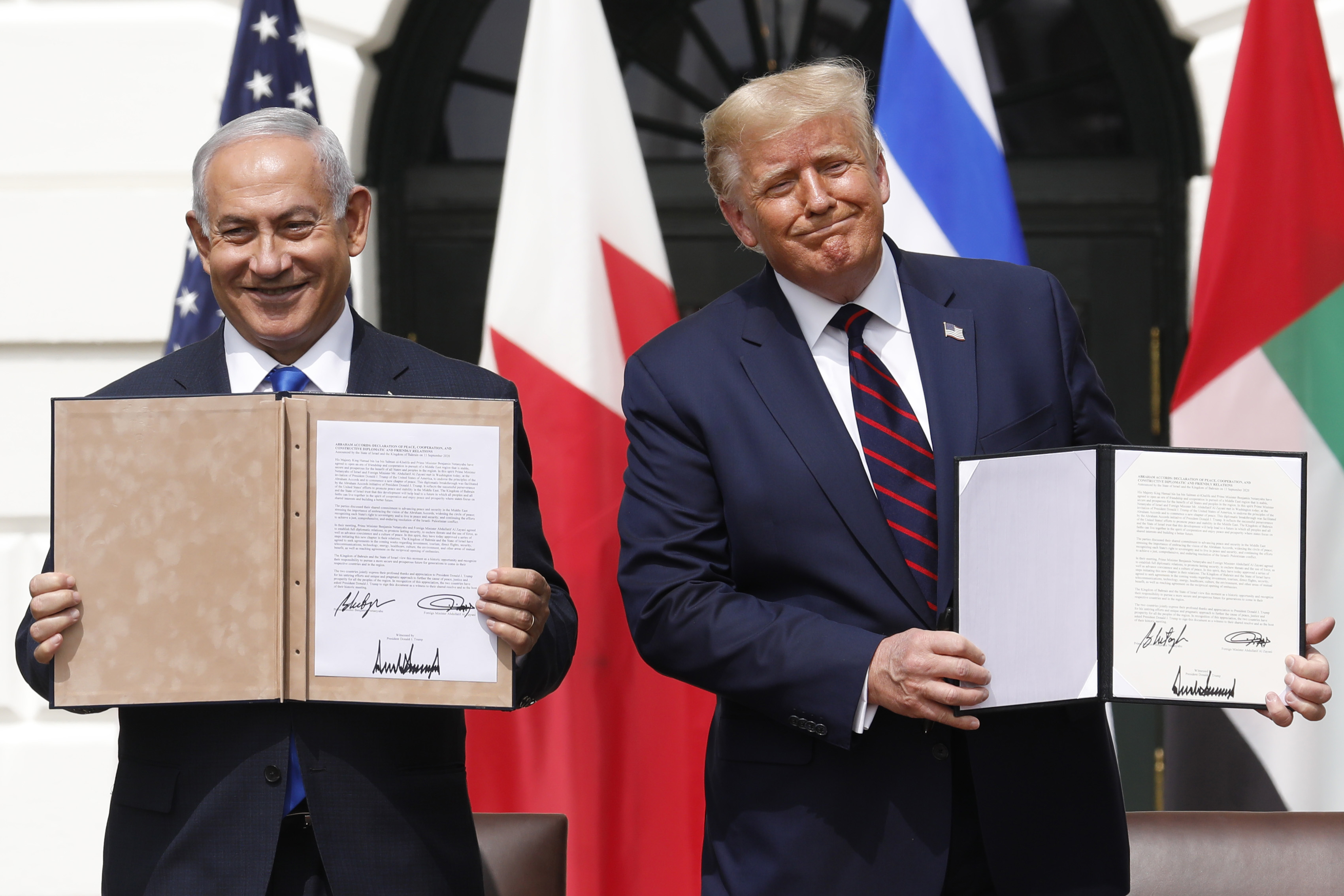 US President Donald Trump and Benjamin Netanyahu, Israel's prime minister, during an Abraham Accords signing ceremony on Sept 15, 2020. Photographer: Yuri Gripas/Abaca/Bloomberg