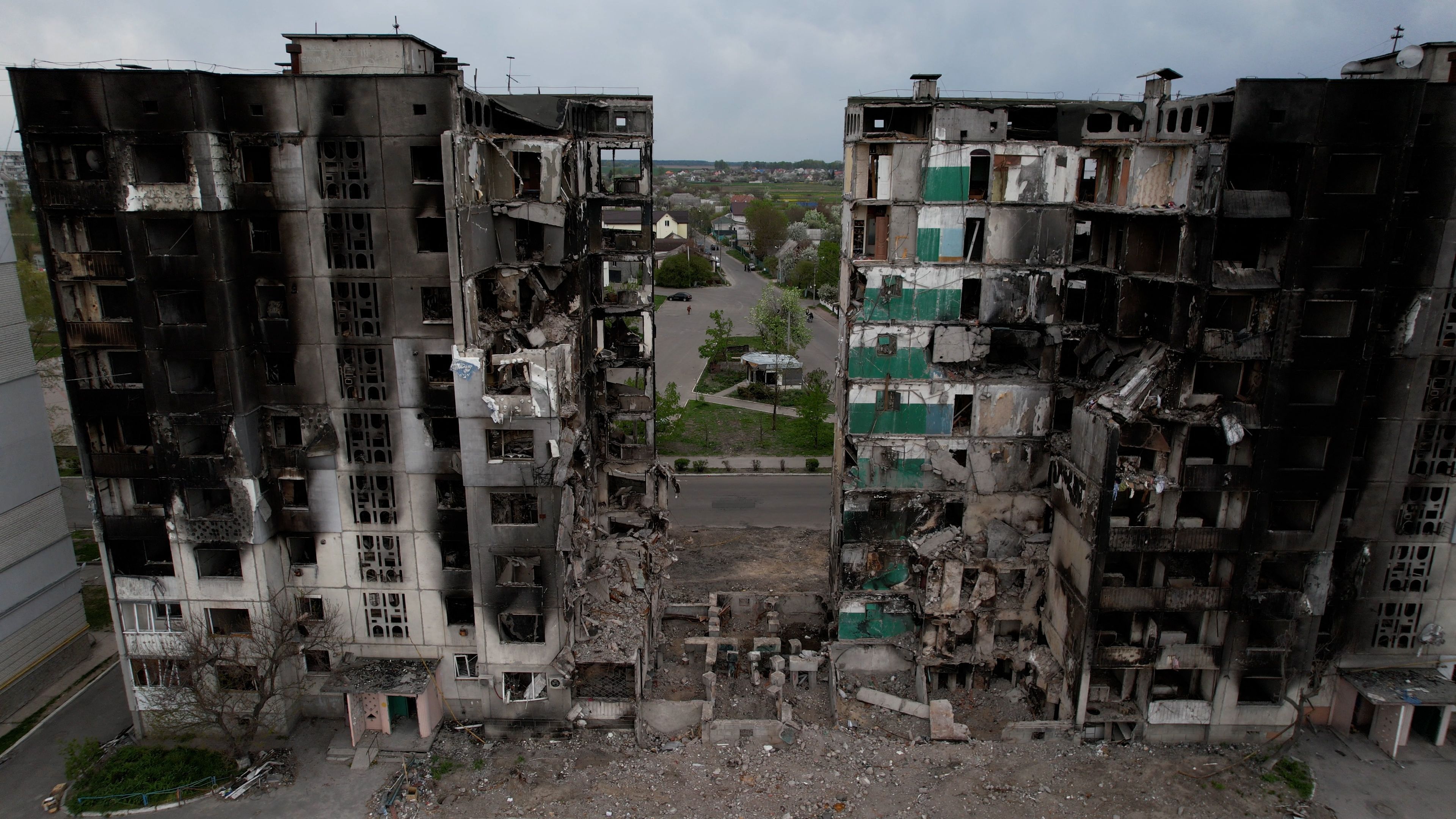 Destroyed apartment buildings&nbsp;following Russian attacks, in Borodyanka, Ukraine.