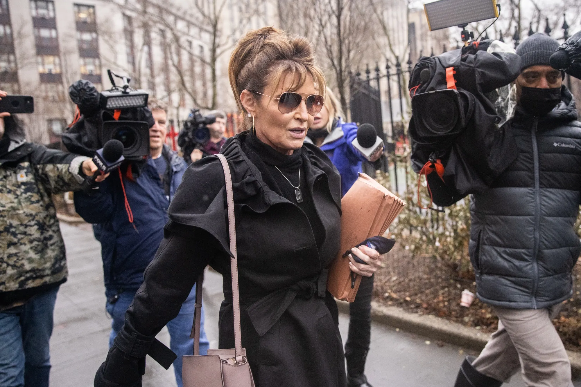 Sarah Palin&nbsp;departs from federal court in New York in 2022.