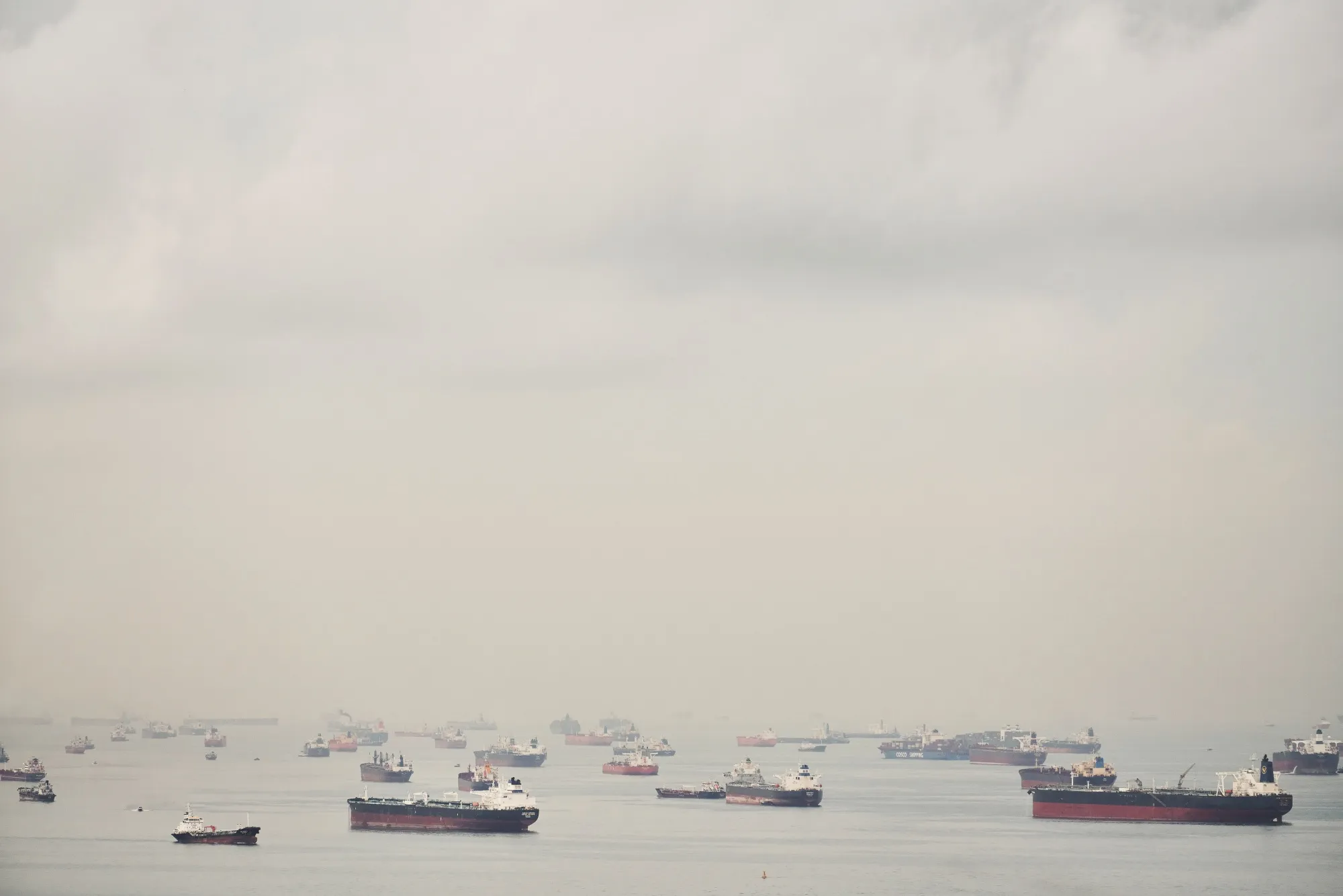 Ships in the Singapore Strait off the coast of Singapore.
